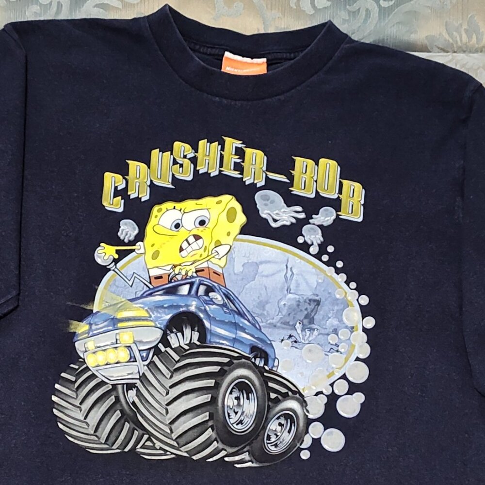 Nickelodeon SpongeBob "Crusher Bob" long sleeve navy t-shirt, VG used cond 12/14